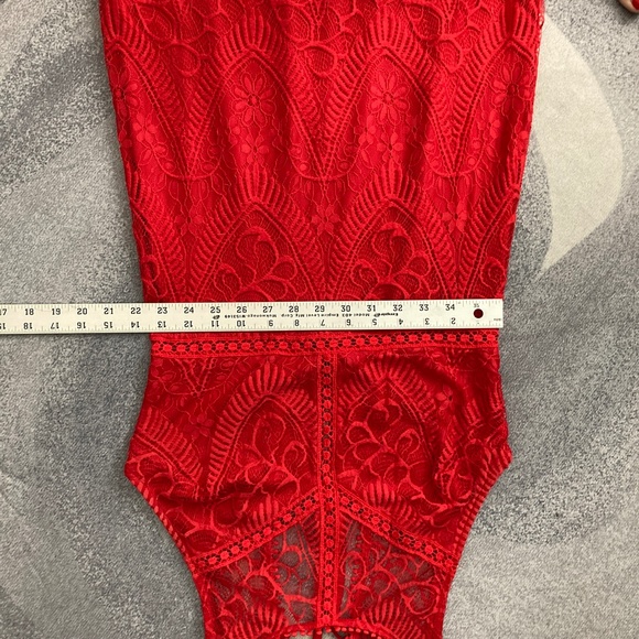 LUSH Women's Red Crochet Lace Dress Cutout Tie Back Medium - Picture 9 of 12
